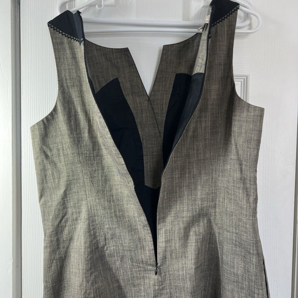 Tommy Bahama Gray Chambray Shift Dress 16 Sleeveless Split Neck Contrast Stitch - Picture 11 of 15